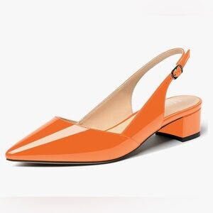 NWT Merrori Vibrant Orange Patent Leather Slingback Heels